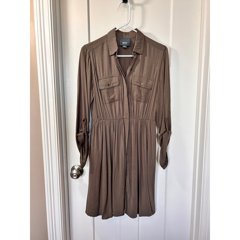 Effortless‎ Anthropologie Maeve Dakota Button-Up Shirt Dress Brown Size X-Small - Picture 2 of 11